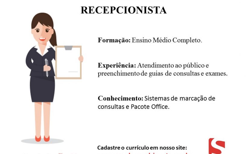 [GEBE Empregos] Vaga – Recepcionista -21/09