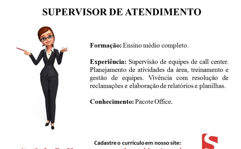 [GEBE Empregos] Supervisor de Atendimento – 21/09