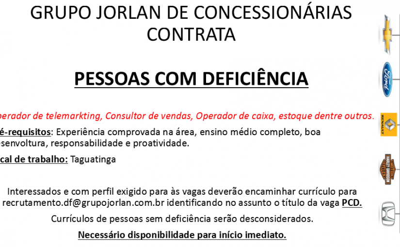 [GEBE Empregos] PESSOAS COM DEFICIÊNCIA – 05/09