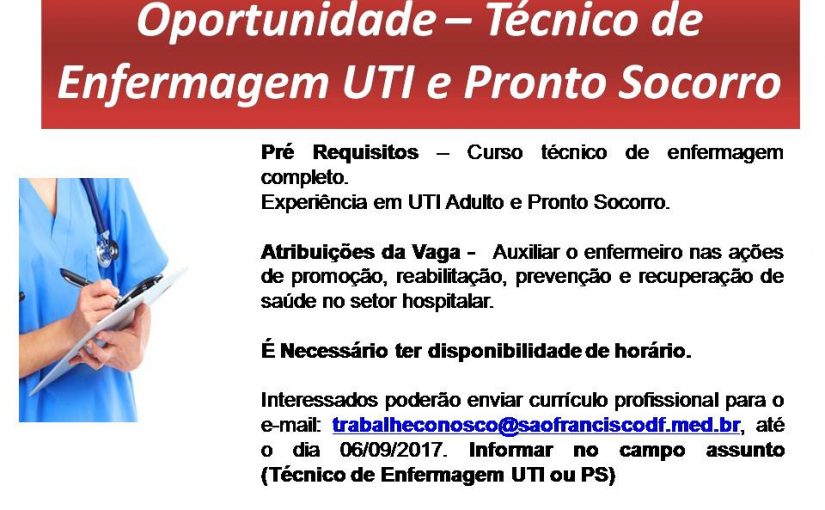 [GEBE Empregos] 03 VAGAS – HOSPITAL SÃO FRANCISCO – 04/09