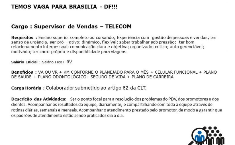 [GEBE Empregos] Vaga para Supervisor de Vendas – 14/09