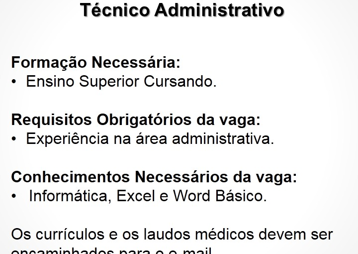 [GEBE Empregos] VAGA-PCD Assistente Técnico Administrativo – 22/09