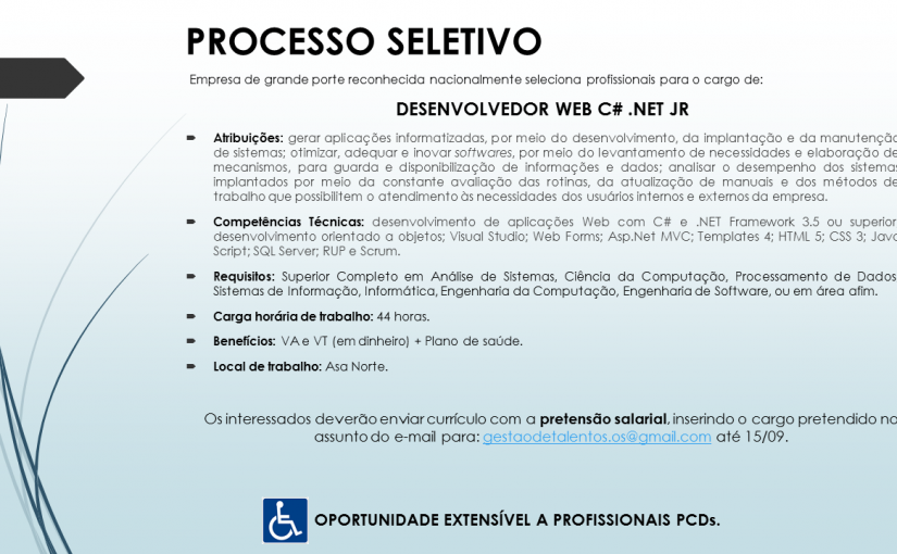 [GEBE Empregos] Desenvolvedor Web C# . NET – 04/10