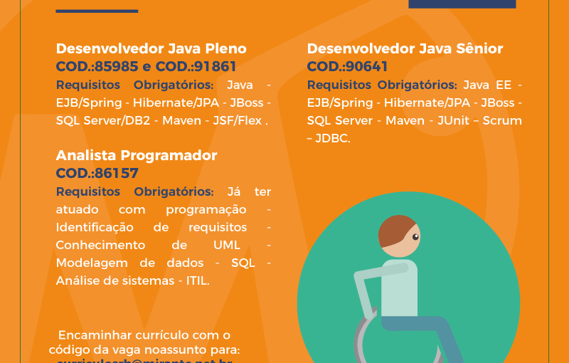 [GEBE Empregos] 03 Oportunidades para PCD – Mirante Tecnologia . 13/10