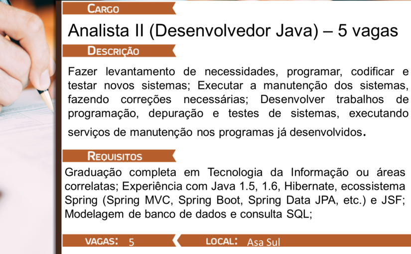 [GEBE Oportunidades] Desenvolver Java – 5 vagas – 13/03