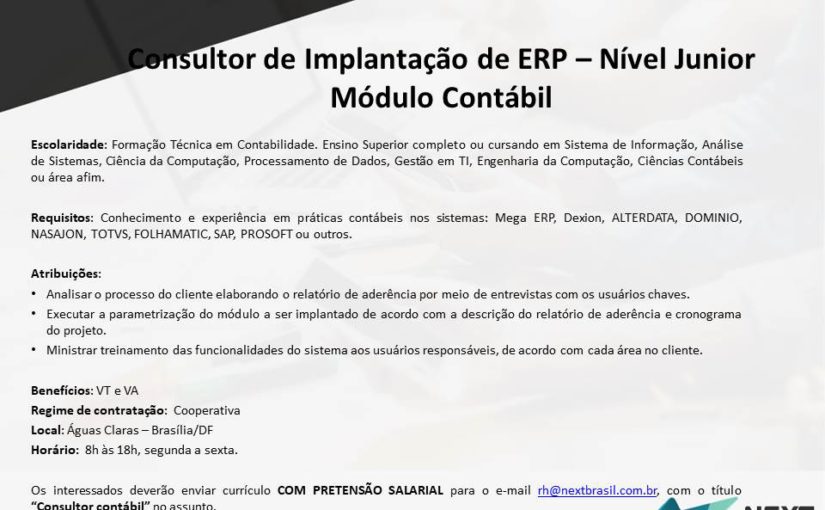 [GEBE Oportunidades] Consultor de implantação de ERP – Módulo Contábil – 08/03