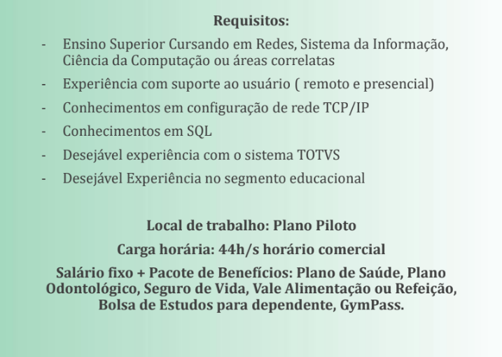 [GEBE Oportunidades] Assistente de TI – Centro Educacional Sigma – 03/04