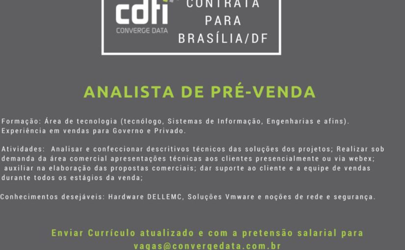 [ClubInfoBSB] Vaga Brasília – Pré venda Junior / Pleno