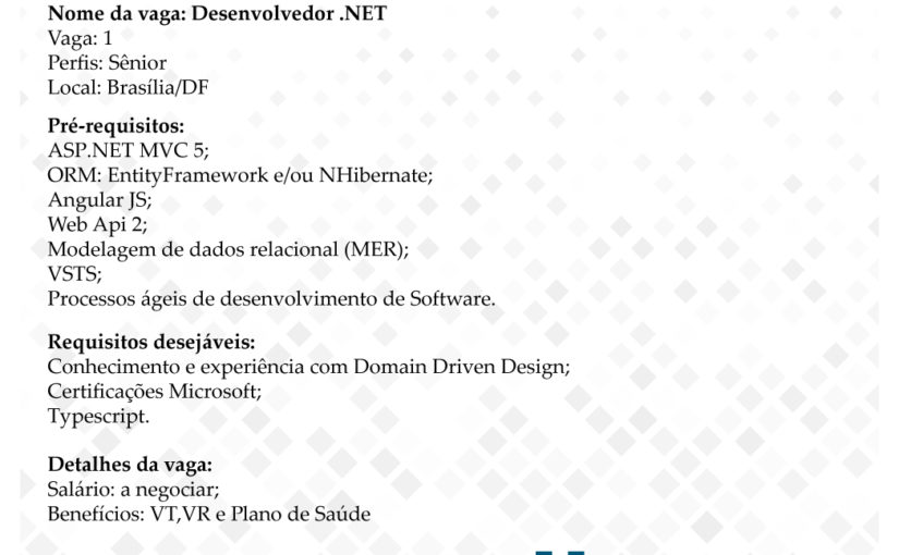 [ClubInfoBSB] [VAGA SIHMMA TECNOLOGIA] DESENVOLVEDOR .NET SÊNIOR