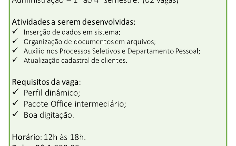 [GEBE Oportunidades] ESTÁGIO EM ADMINISTRAÇÃO – 01/08