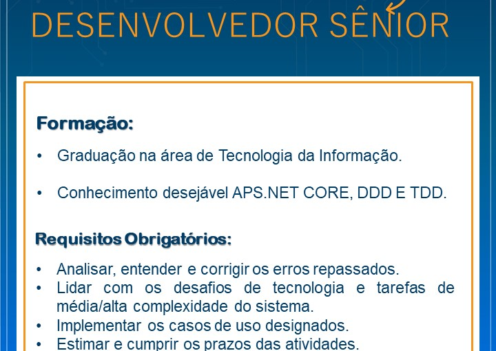 [GEBE Oportunidades] VAGA DE DESENVOLVEDOR SÊNIOR 14/08