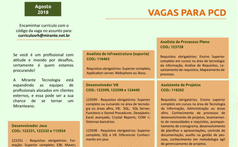 [ClubInfoBSB] Oportunidades – Mirante Tecnologia Retificação