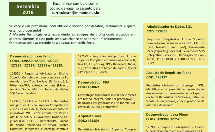 [leonardoti] Oportunidades – Mirante Tecnologia