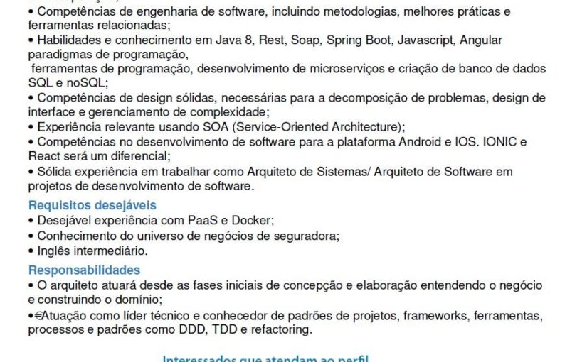 [leonardoti] Oportunidade Millenium Brasil – Arquiteto de Sistemas – Sênior