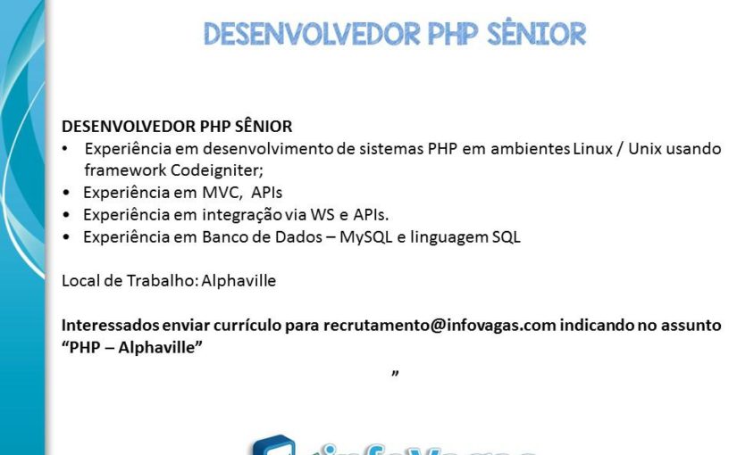 [leonardoti] *VAGA DESENVOLVEDOR PHP SÊNIOR –  ALPHAVILLE*