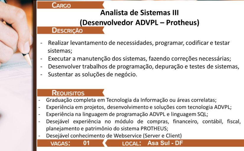 [ClubInfoBSB] Vaga Desenvolvedor ADVPL – Protheus