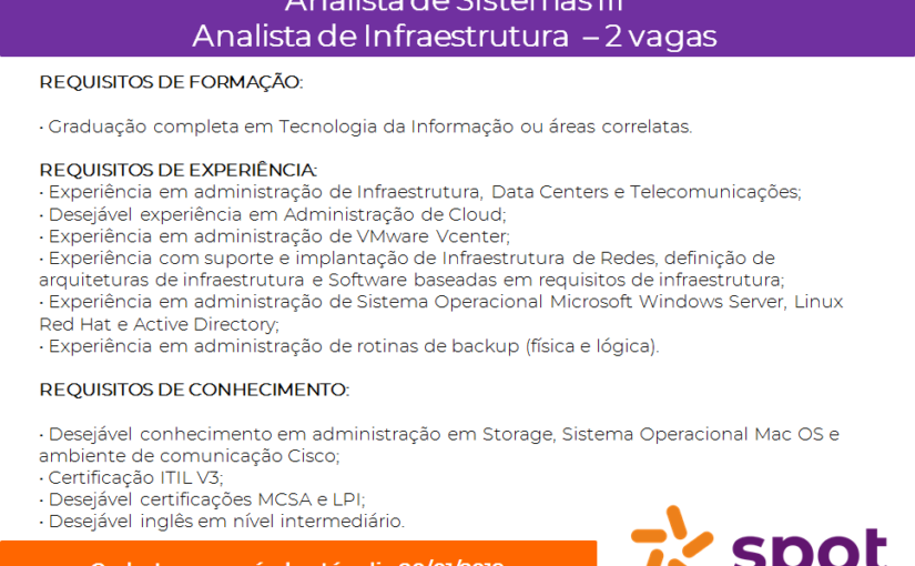 [ClubInfoBSB] Analista de Infraestrutura  – Data Center e Telecom