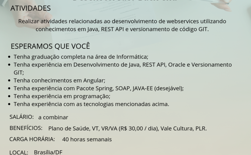 [ClubInfoBSB] Vagas desenvolvedor Back-End e Front-End