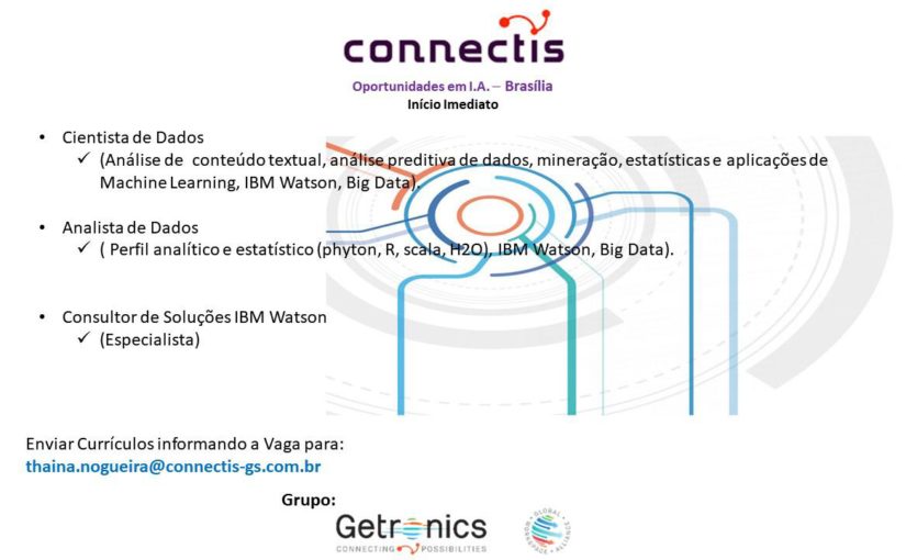 [ClubInfoBSB] Connectis – Vagas Cientista de Dados, Analista de Dados, Consultor de Soluções IBM Watson – Início imediato em Brasília