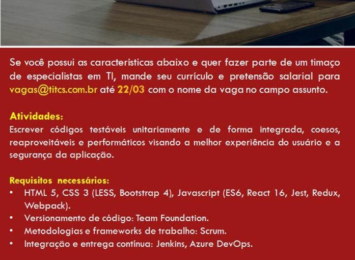 [ClubInfoBSB] Oportunidade TIT: 4 vagas Desenvolvedor Front End