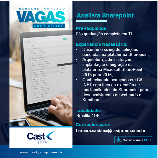 [ClubInfoBSB] Oportunidade Cast group – Analista Sharepoint