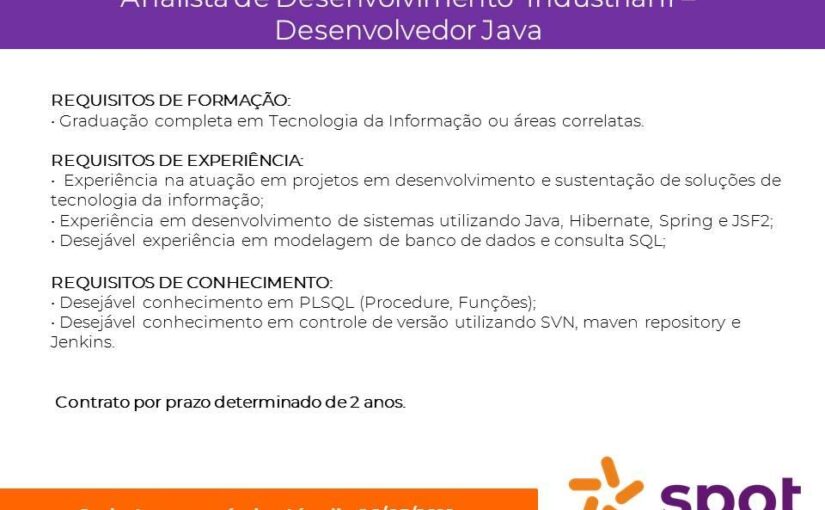 [leonardoti] Processo Seletivo CNI: Desenvolvedor Pleno – Java, Java Front-End, Java Back-End