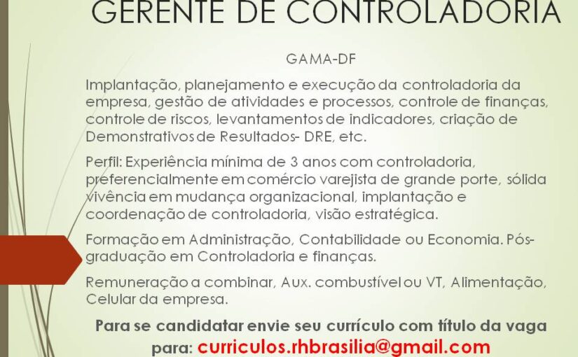 [GEBE Oportunidades] GERENTE DE CONTROLADORIA