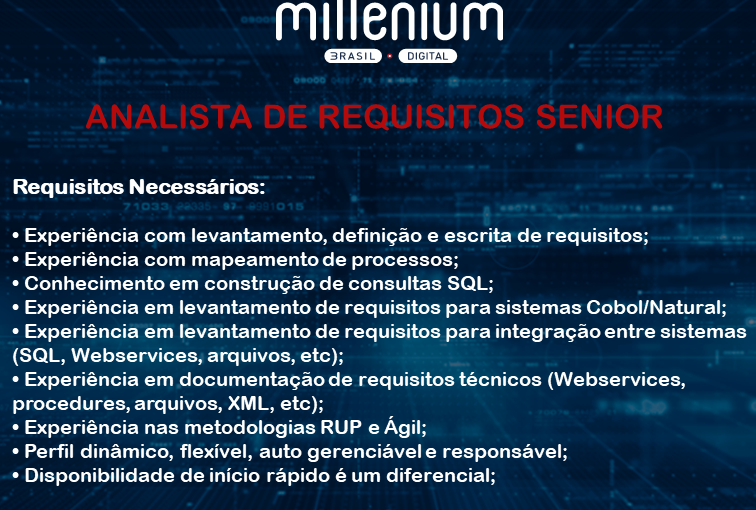 [ClubInfoBSB] OPORTUNIDADE PARA ANALISTA DE REQUISITO SENIOR