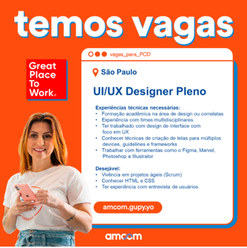 [ClubInfoBSB] Vaga UI/UX Designer Pleno #VEM PRO TIME DA AMCOM EM 2022!