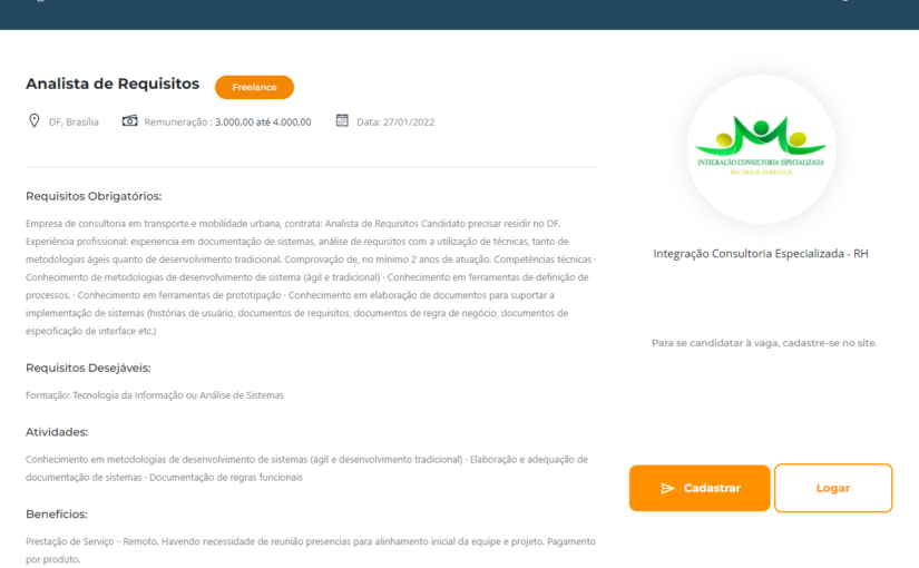 [ClubInfoBSB] Vaga – Analista de Requisitos