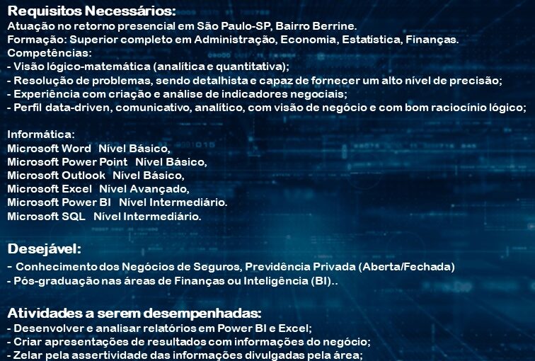 [ClubInfoBSB] >>> OPORTUNIDADE PARA ANALISTA DE NEGÓCIOS <<<