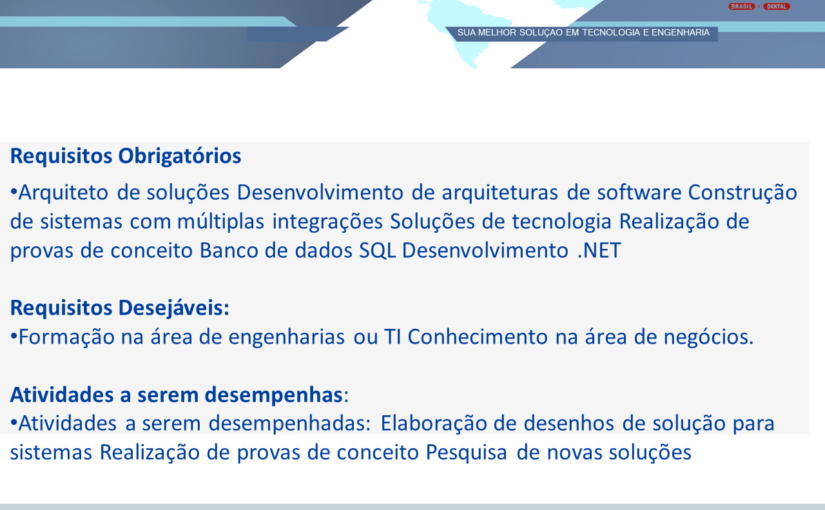 [ClubInfoBSB] >>> OPORTUNIDADE ARQUITETO DE SOFTWARE <<<