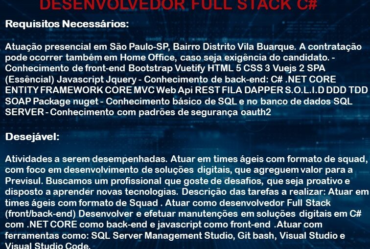 [ClubInfoBSB] >>> OPORTUNIDADE DESENVOLVEDOR FULLSTACK C# <<<