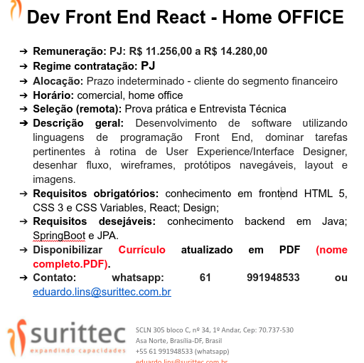 [ClubInfoBSB] DEV FRONT END – REACT – HOME OFFICE