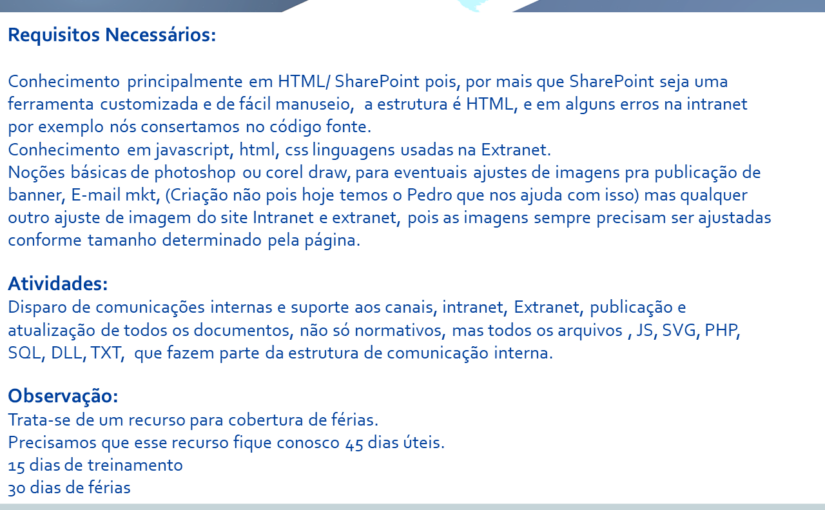 [leonardoti] OPORTUNIDADE PARA ANALISE E DOCUMENTAÇÃO JUNIOR