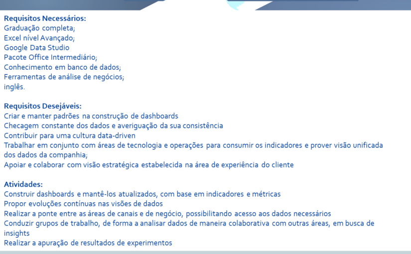 [leonardoti] OPORTUNIDADE PARA ANALISTA BI SENIOR