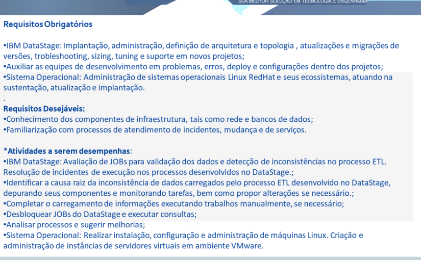 [leonardoti] OPORTUNIDADE PARA ANALISTA DE INFRAESTRUTURA PLENO