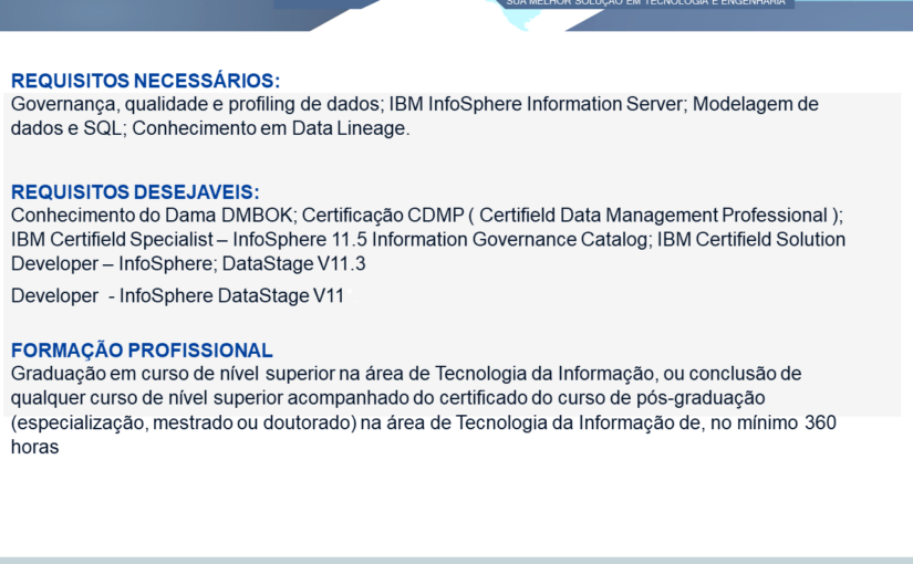 [ClubInfoBSB] OPORTUNIDADE PARA ANALISTA GOVERNANÇA DE DADOS