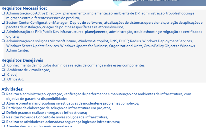 [leonardoti] OPORTUNIDADE PARA ANALISTA DE INFRAESTRUTURA SENIOR