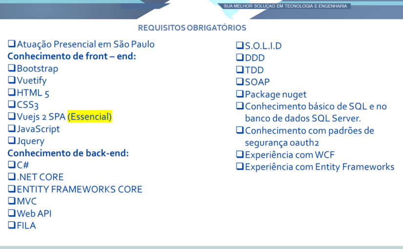 [leonardoti] OPORTUNIDADE PARA DESENVOLVEDOR FULL STACK C#