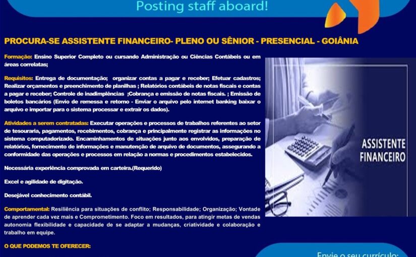 [ClubInfoBSB] Assistente Financeiro Pleno Sênior Presencial Goiânia