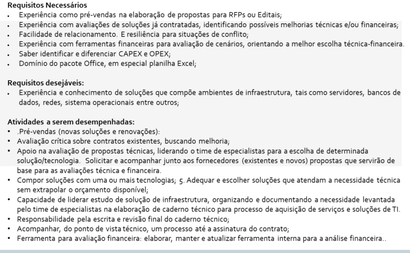 [leonardoti] OPORTUNIDADE PARA ANALISTA DE INFRAESTRUTURA ESPECIALISTA