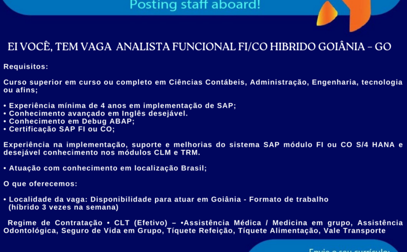 [ClubInfoBSB] #ANALISTA #SAP #FUNCIONAL #FICO #HIBRIDO #GOIÂNIA – GO