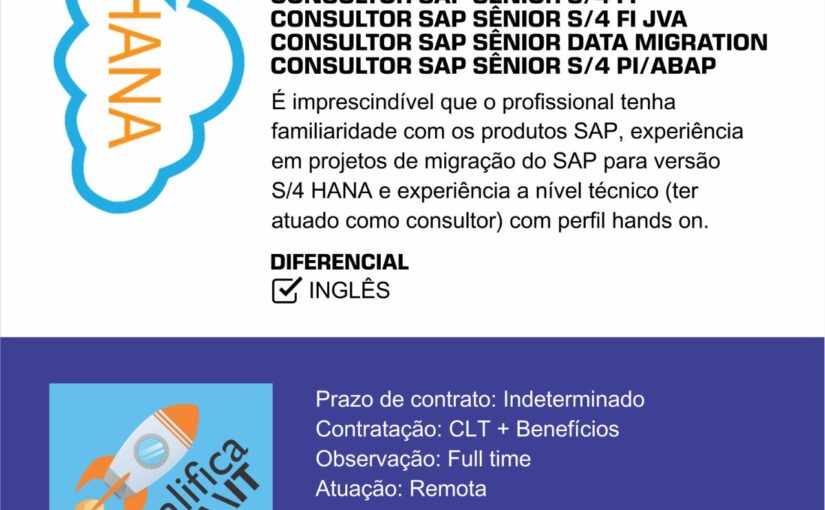 [ClubInfoBSB] 🧑🏼‍💻OPORTUNIDADE PARA VOCÊS!🚀 *EI VOCÊ, TEMOS VAGAS  SAP S/4 REMOTO!*