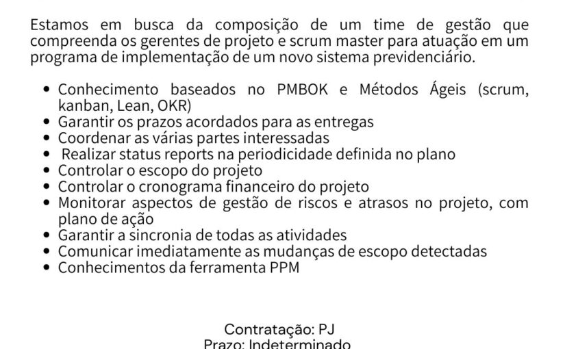 [ClubInfoBSB] VAGA GERENTE DE PROJETOS –  100% REMOTO