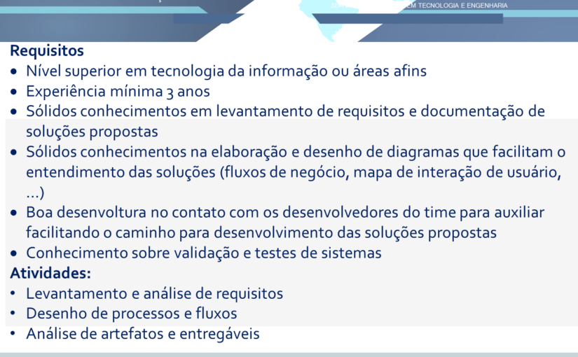 [leonardoti] OPORTUNIDADE PARA ANALISTA DE REQUISITOS E PROCESSOS