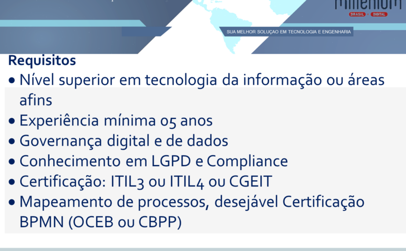 [ClubInfoBSB] OPORTUNIDADE PARA ESPECIALISTA EM GOVERNANÇA