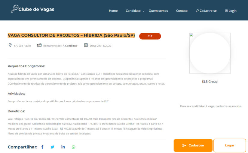 [ClubInfoBSB] VAGA CONSULTOR DE PROJETOS – HÍBRIDA (São Paulo/SP)