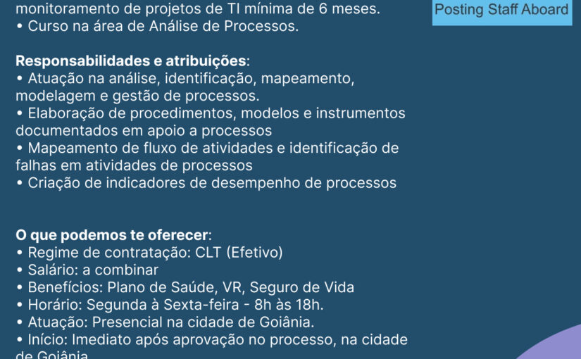 [ClubInfoBSB] Analista de Processos Pleno – Goiânia-Presencial