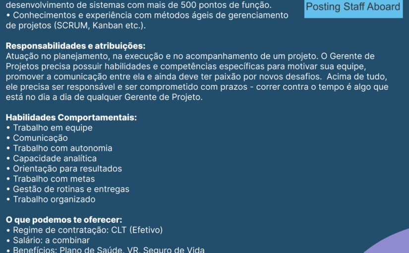 [ClubInfoBSB] Gerente de Projetos – Pleno- Goiânia – Presencial